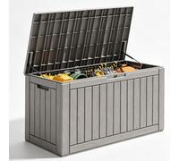 RHLTF Boîte de Rangement extérieur étanche 132 L pour terrasse, Gris rayé | Résine effet rotin, couvercle verrouillable, usage extérieur