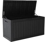 RHLTF Boîte de Rangement extérieur étanche 132 L pour terrasse, Noir rayé | Résine effet rotin, couvercle verrouillable, usage extérieur