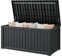 RHLTF Boîte de Rangement extérieur étanche 132 L pour terrasse, Noir rayé | Résine effet rotin, couvercle verrouillable, usage extérieur