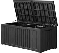 RHLTF Boîte de Rangement extérieur étanche 132 L pour terrasse, Noir rayé | Résine effet rotin, couvercle verrouillable, usage extérieur