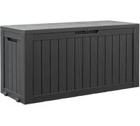 RHLTF Boîte de Rangement extérieur étanche 132 L pour terrasse, Noir rayé | Résine effet rotin, couvercle verrouillable, usage extérieur