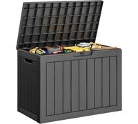 RHLTF Boîte de Rangement extérieur étanche 132 L pour terrasse, Noir rayé | Résine effet rotin, couvercle verrouillable, usage extérieur