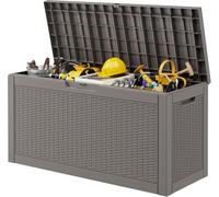 RHLTF Boîte de Rangement extérieur étanche 132 L pour terrasse, Rotin Gris | Résine effet rotin, couvercle verrouillable, usage extérieur