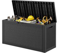 RHLTF Boîte de Rangement extérieur étanche 132 L pour terrasse, Rotin Noir | Résine effet rotin, couvercle verrouillable, usage extérieur