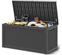 RHLTF Boîte de Rangement extérieur étanche 132 L pour terrasse, Rotin Noir | Résine effet rotin, couvercle verrouillable, usage extérieur