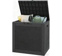 RHLTF Boîte de Rangement extérieur étanche 132 L pour terrasse, Rotin Noir | Résine effet rotin, couvercle verrouillable, usage extérieur