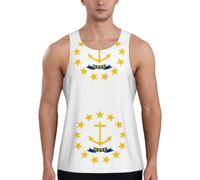 Rhode Island State Flag Débardeur de sport pour homme - Séchage rapide - Coupe ample sans manches - Pour la course à pied et l'entraînement, Noir , 3XL