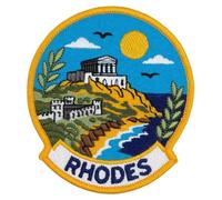 Rhodes Écusson brodé - 8,9 cm - Badge souvenir de voyage - Motif île grecque Acropole Europe Vacances Emblème Cadeau