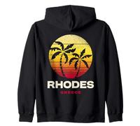 Rhodes Grèce Rétro Coucher de Soleil Palmiers Sweat à Capuche
