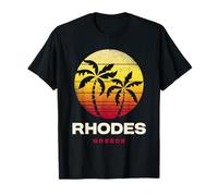Rhodes Grèce Rétro Coucher de Soleil Palmiers T-Shirt