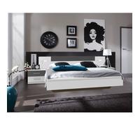 RHODES Lit adulte avec 2 chevets et 2 liseuses - 160 x 200 cm - Blanc /Graphite