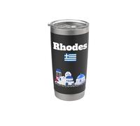 Rhodes souvenir Grèce voyage île architecture drapeau grec Gobelet isotherme en acier inoxydable double paroi