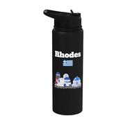 Rhodes souvenir Grèce voyage île architecture drapeau grec Stainless Steel Insulated Water Bottle