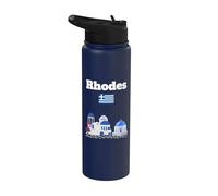 Rhodes souvenir Grèce voyage île architecture drapeau grec Stainless Steel Insulated Water Bottle