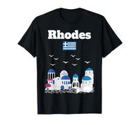 Rhodes Souvenir île Voyage Grèce Architecture Drapeau Grec T-Shirt