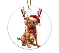 Rhodesian Ridgeback avec bois de cerf - Décoration de Noël - Médaille pour les amoureux des animaux domestiques - Pendentif en porcelaine - Décoration d'intérieur amusante - Souvenir double face pour