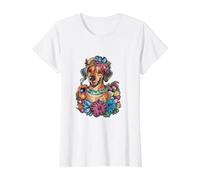 Rhodesian Ridgeback et Belles Fleurs T-Shirt Graphique avec Valeur, Femme, Blanc, L