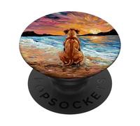 Rhodesian Ridgeback Starry Night Dog at The Beach Illustration PopSockets PopGrip Adhésif
