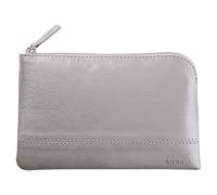 RHODIA 116521C - Pochette Zippée en Simili Cuir - Argent - Taille S (11 x 17 cm) - Coutures Véritables - Intérieur Tissu Orange - Rangement Documents, Petites Fournitures