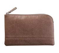 RHODIA 116524C - Pochette Zippée en Simili Cuir - Chocolat - Taille S (11 x 17 cm) - Coutures Véritables - Intérieur Tissu Orange - Rangement Documents, Petites Fournitures