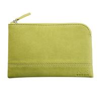 RHODIA 116531C - Pochette Zippée en Simili Cuir - Anis - Taille S (11 x 17 cm) - Coutures Véritables - Intérieur Tissu Orange - Rangement Documents, Petites Fournitures
