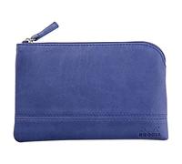 RHODIA 116538C - Pochette Zippée en Simili Cuir - Saphir - Taille S (11 x 17 cm) - Coutures Véritables - Intérieur Tissu Orange - Rangement Documents, Petites Fournitures