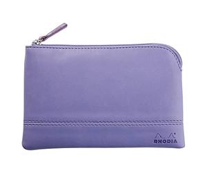 RHODIA 116539C - Pochette Zippée en Simili Cuir - Iris - Taille S (11 x 17 cm) - Coutures Véritables - Intérieur Tissu Orange - Rangement Documents, Petites Fournitures