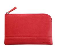 RHODIA 116545C - Pochette Zippée en Simili Cuir - Corail - Taille S (11 x 17 cm) - Coutures Véritables - Intérieur Tissu Orange - Rangement Documents, Petites Fournitures