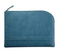 RHODIA 116634C - Pochette Zippée en Simili Cuir - Paon - Taille M (16 x 22 cm) - Coutures Véritables - Intérieur Tissu Orange - Rangement Documents, Petites Fournitures