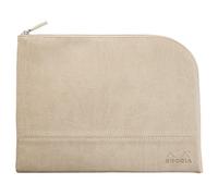RHODIA 116726C - Pochette Zippée en Simili Cuir - Beige - Taille L (21 x 28 cm) - Coutures Véritables - Intérieur Tissu Orange - Rangement Documents, Petites Fournitures