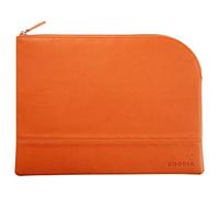 RHODIA 116746C - Pochette Zippée en Simili Cuir - Tangerine - Taille L (21 x 28 cm) - Coutures Véritables - Intérieur Tissu Orange - Rangement Documents, Petites Fournitures