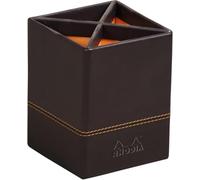 RHODIA 118816C - Pot à Crayons Noir - 8 x 8 x 11 cm - Piqûres Sellier Orange - Extérieur Simili Cuir - Collection Home Office rama - Organisation de Bureau & Rangement Design