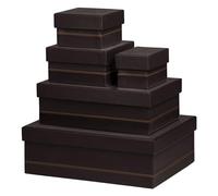 RHODIA 118886C - Set de 5 Boîtes Gigognes Noir - Piqûres Sellier Orange - Extérieur Simili Cuir - Collection Home Office rama - Organisation de Bureau & Rangement Design