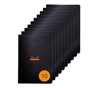 RHODIA 119163Cpack - Un lot de 10 Cahiers Piqués Black - A4 - Petits Carreaux - 96 pages - Papier Clairefontaine Blanc 80 g/m² - Couverture en Carte Enduite Souple, Résistante et Imperméable
