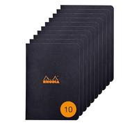 RHODIA 119183Cpack - Un lot de 10 Carnets Piqués Black - A5 - Petits Carreaux - 96 pages - Papier Clairefontaine Blanc 80 g/m² - Couverture en Carte Enduite Souple, Résistante et Imperméable