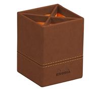 RHODIA 194523C - Pot à Crayons Cuivre - 8 x 8 x 11 cm - Piqûres Sellier Orange - Extérieur Simili Cuir-Collection Home Office rama - Organisation de Bureau & Rangement Design