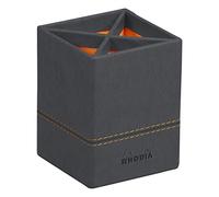 RHODIA 194525C - Pot à Crayons Titane - 8 x 8 x 11 cm - Piqûres Sellier Orange - Extérieur Simili Cuir-Collection Home Office rama - Organisation de Bureau & Rangement Design