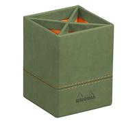 Rhodia Pot à crayons 194530C – Sauge 8×8×11 cm – Simili cuir, piqûres sellier orange