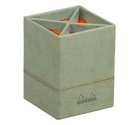 RHODIA 194531C - Pot à Crayons Céladon - 8 x 8 x 11 cm - Piqûres Sellier Orange - Extérieur Simili Cuir-Collection Home Office rama - Organisation de Bureau & Rangement Design