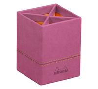 RHODIA 194535C - Pot à Crayons Fuchsia - 8 x 8 x 11 cm - Piqûres Sellier Orange - Extérieur Simili Cuir-Collection Home Office rama - Organisation de Bureau & Rangement Design