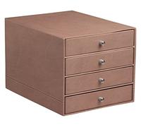 RHODIA 194574C - Trieur 4 Tiroirs Bois de Rose - 24,8 x 32,7 x 22,8 cm - Piqûres Sellier Orange - Extérieur Simili Cuir-Collection Home Office rama - Organisation de Bureau & Rangement Design