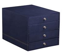 RHODIA 194580C - Trieur 4 Tiroirs Bleu Nuit - 24,8 x 32,7 x 22,8 cm - Piqûres Sellier Orange - Extérieur Simili Cuir-Collection Home Office rama - Organisation de Bureau & Rangement Design