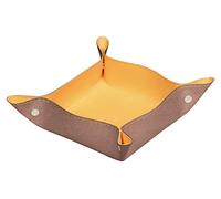 RHODIA 194589C - Vide-Poche Réversible Bois de Rose12 x 12 x 4,5 cm - Piqûres Sellier Orange, Coins Aimantés - Simili Cuir - Collection Home Office rama - Organisation de Bureau & Rangement Design