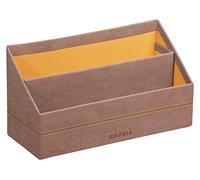 RHODIA 194605C - Porte-Courrier Bois de Rose - 25 x 10 x 14 cm - Piqûres Sellier Orange - Extérieur Simili Cuir-Collection Home Office rama - Organisation de Bureau & Rangement Design