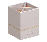 RHODIA 318811C - Pot à Crayons Argent - 8 x 8 x 11 cm - Piqûres Sellier Orange - Extérieur Simili Cuir - Collection Home Office rama - Organisation de Bureau & Rangement Design