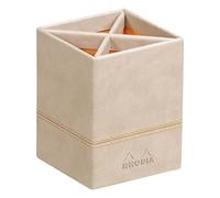 RHODIA 318815C - Pot à Crayons Beige - 8 x 8 x 11 cm - Piqûres Sellier Orange - Extérieur Simili Cuir - Collection Home Office rama - Organisation de Bureau & Rangement Design