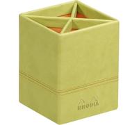 RHODIA 318816C - Pot à Crayons Anis - 8 x 8 x 11 cm - Piqûres Sellier Orange - Extérieur Simili Cuir - Collection Home Office rama - Organisation de Bureau & Rangement Design