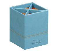 RHODIA 318817C - Pot à Crayons Turquoise - 8 x 8 x 11 cm - Piqûres Sellier Orange - Extérieur Simili Cuir - Collection Home Office rama - Organisation de Bureau & Rangement Design