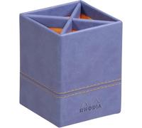 RHODIA 318818C - Pot à Crayons Saphir - 8 x 8 x 11 cm - Piqûres Sellier Orange - Extérieur Simili Cuir - Collection Home Office rama - Organisation de Bureau & Rangement Design