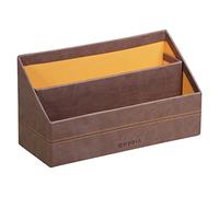 RHODIA 318843C - Porte-Courrier Chocolat - 25 x 10 x 14 cm - Piqûres Sellier Orange - Extérieur Simili Cuir - Collection Home Office rama - Organisation de Bureau & Rangement Design